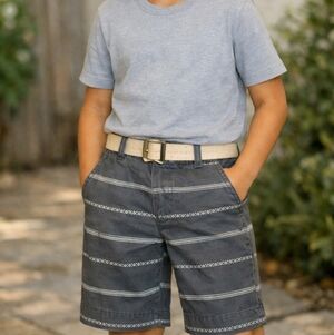 Gray Striped Shorts with Belt